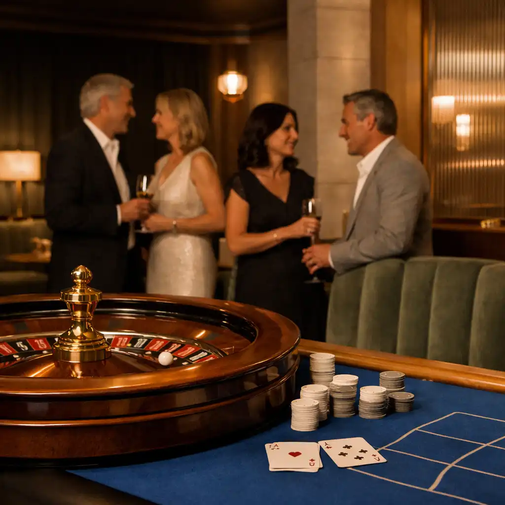 Freunde stoßen an einer eleganten Abendtafel bei einer privaten Feier an.